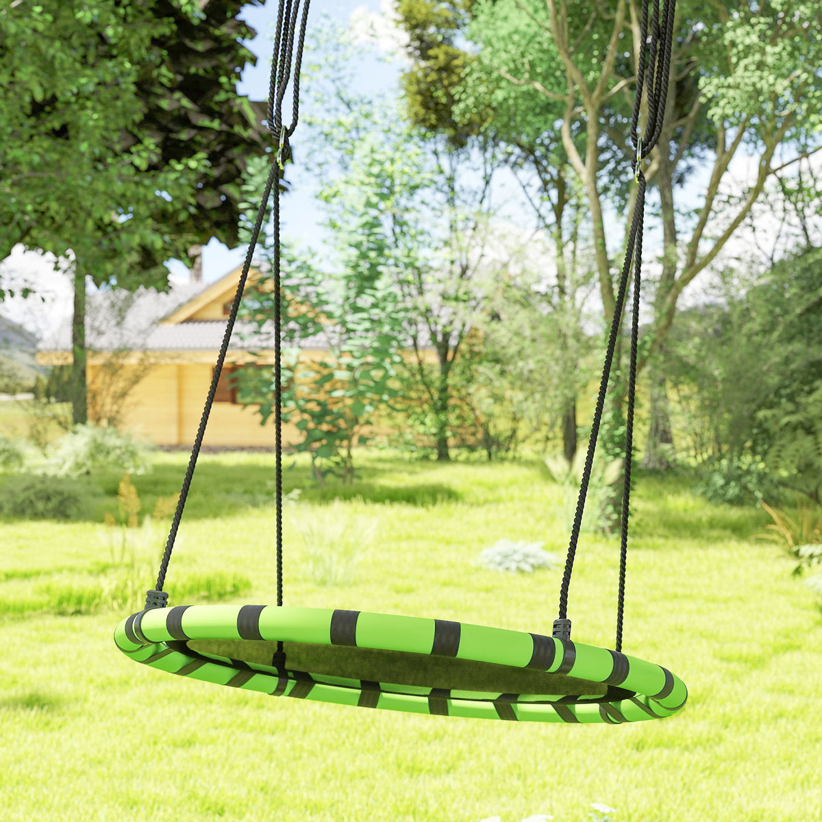 Aiyaplay Columpio Para Niños Redondo Ajustable Ø100x180 Cm Negro Y Verde_3