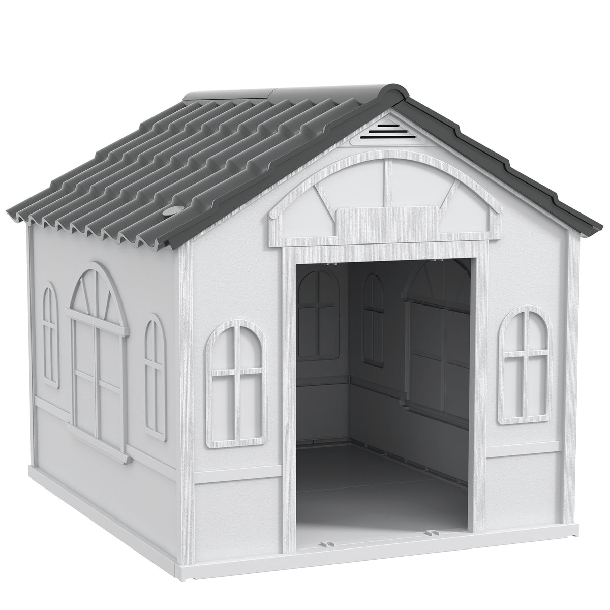 Pawhut Caseta Para Perros Exterior Con Techo De Tejas De Imitación Gris Y Blanco_0