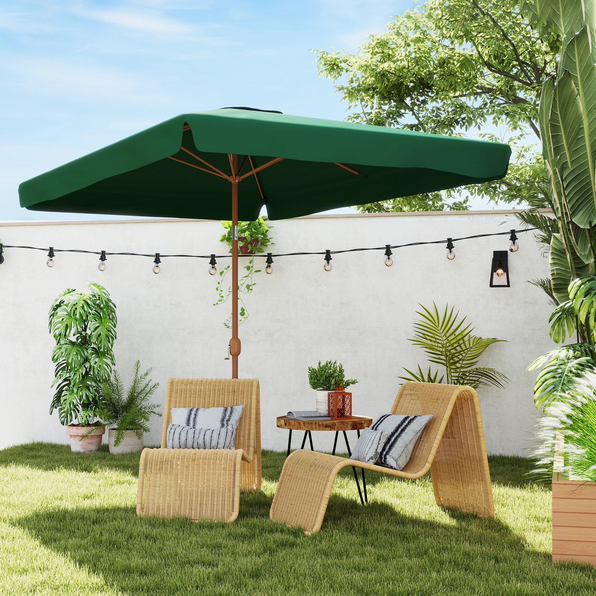Outsunny Sombrilla De Terraza Exterior 300x200 Cm Con Ángulo Ajustable Verde_1