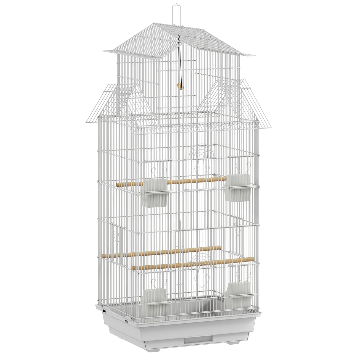 Pawhut Jaula Para Pájaros De Acero Con Comederos Perchas 50,5x41x104 Cm Blanco_0
