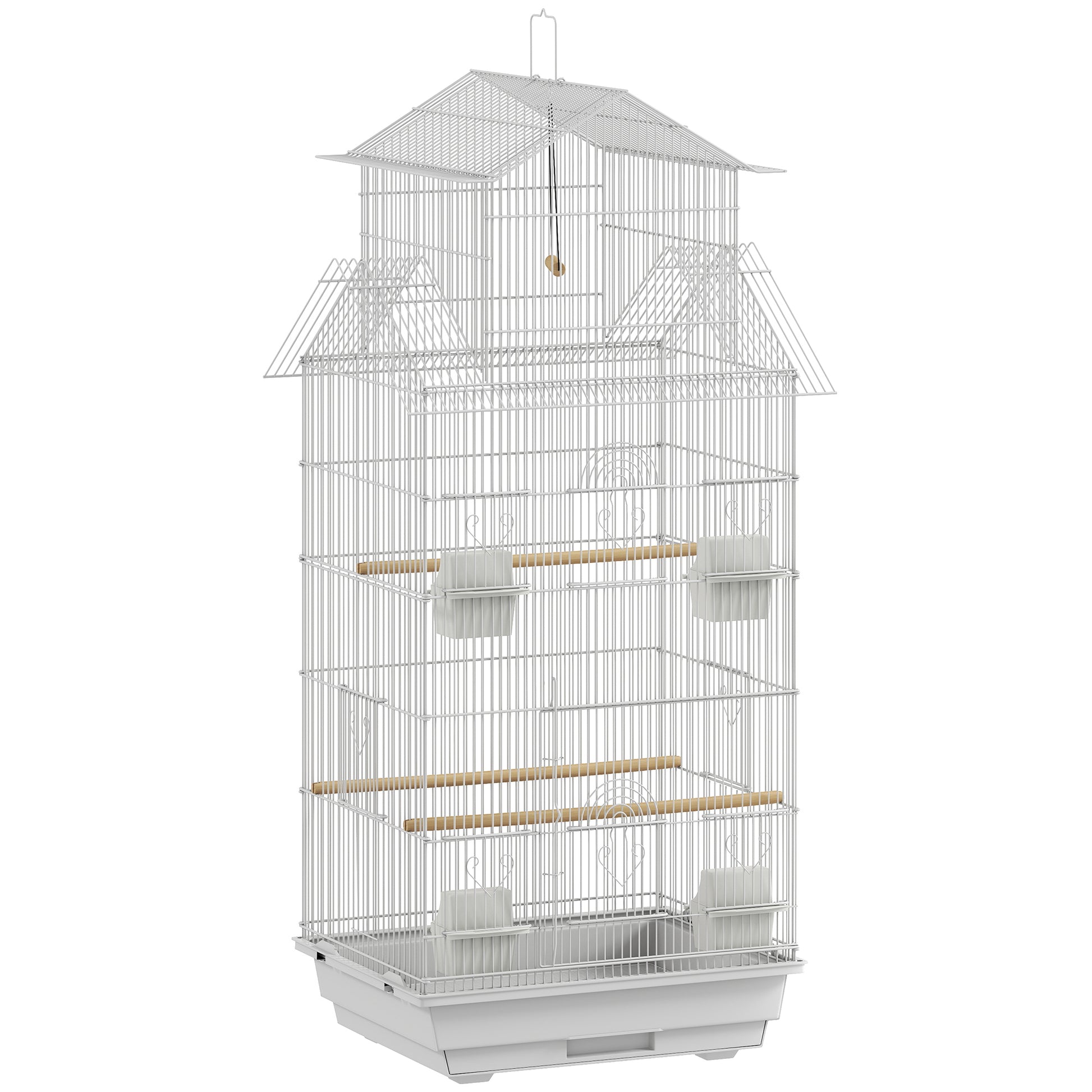 Pawhut Jaula Para Pájaros De Acero Con Comederos Perchas 50,5x41x104 Cm Blanco_0