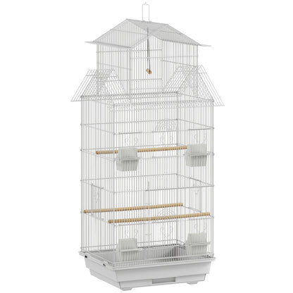 Pawhut Jaula Para Pájaros De Acero Con Comederos Perchas 50,5x41x104 Cm Blanco_0