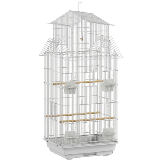Pawhut Jaula Para Pájaros De Acero Con Comederos Perchas 50,5x41x104 Cm Blanco_0