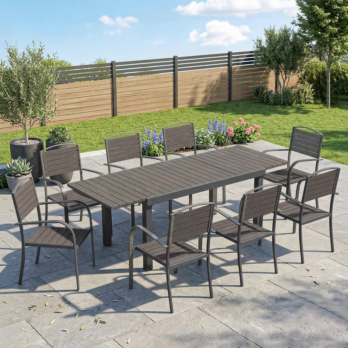 Conjunto De Jardín Outsunny Aluminio, Compuesto Madera Plástica Gris 225x85x75 Cm_1