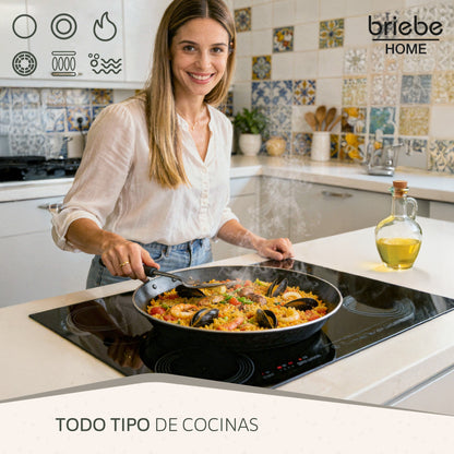 Briebe Paellera Inducción 30cm, 4 Raciones, Aluminio Prensado, Antiadherente Sin Pfoa, 3mm Espesor, Zafrán, Negro_4