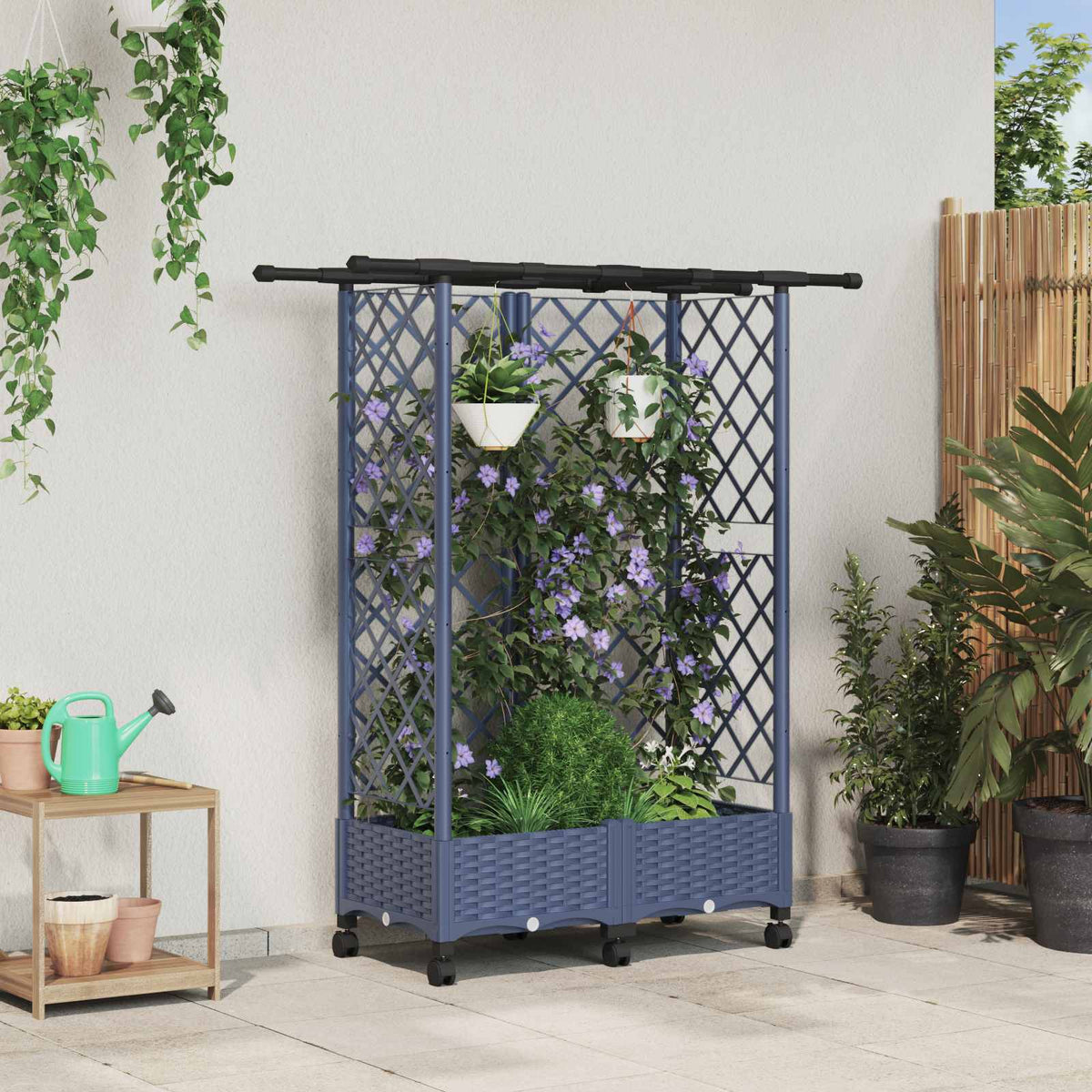 Cama Elevada Con Trellis Y Techo Gris 124 X 40 X 127 Cm Pp_1