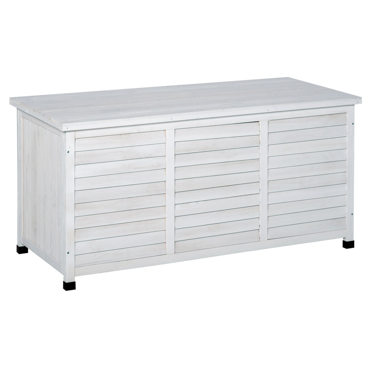 Outsunny Baúl De Madera Exterior Con Tapa Abrible Y Diseño Persiana 127x56x60 Cm_0