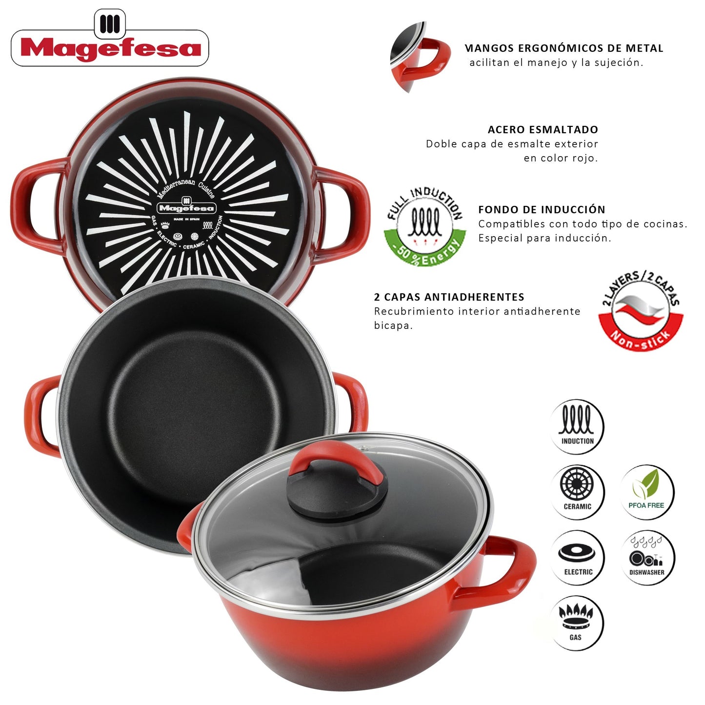 Cacerola 'sr' Ø24cm Con Tapa Vidrio Rojo Magefesa_3