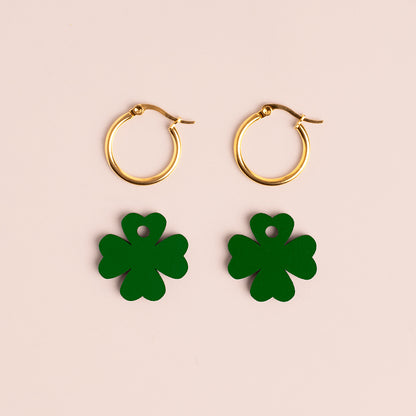 Pendientes Trébol de Cuatro Hojas - Aro de Acero Quirúrgico y Bañado en Oro de 18k - Nature Vibes_2