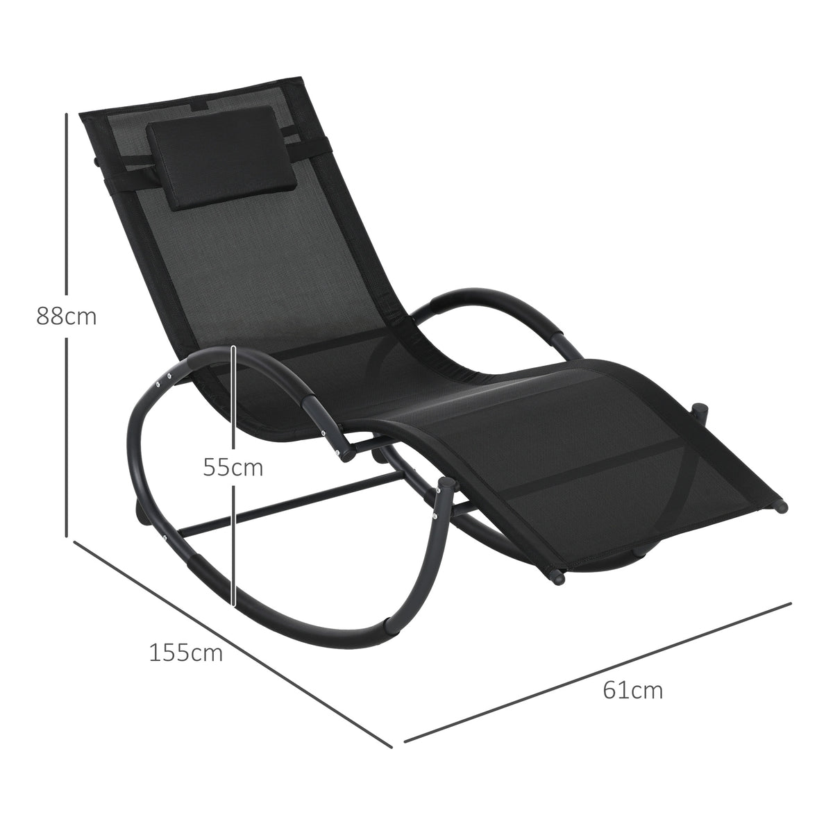 Outsunny Mecedora De Exterior Con Reposacabezas Reposabrazos 155x61x88 Cm Negro_2