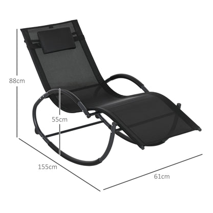 Outsunny Mecedora De Exterior Con Reposacabezas Reposabrazos 155x61x88 Cm Negro_2