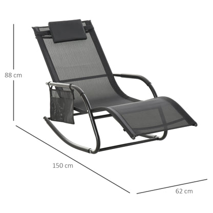 Mecedora De Exterior Outsunny Metal, Texteline Negro 150x62x88 Cm_2