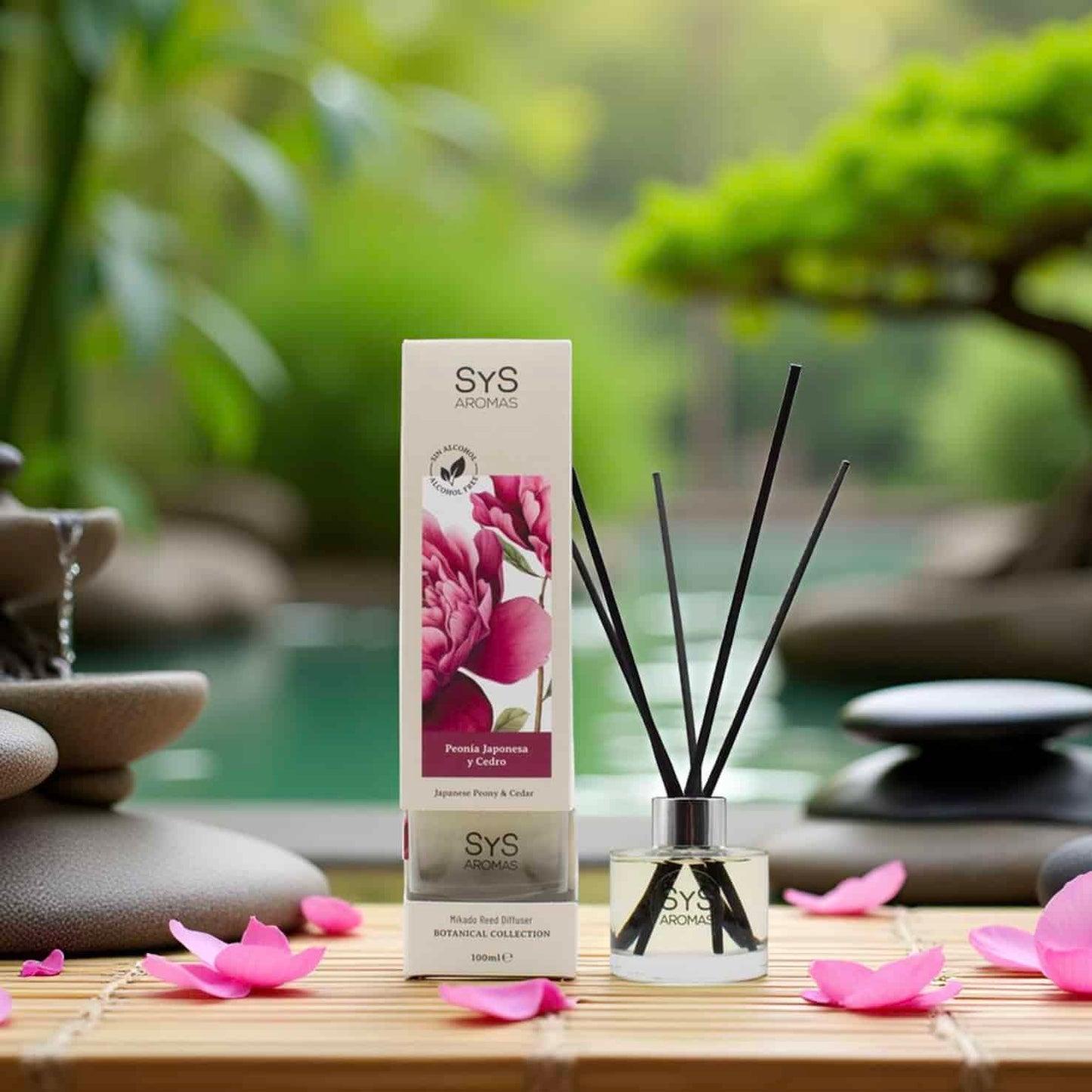 Ambientador Mikado Peonía Japonesa y Cedro Botanical SYS Aromas 100 ml | Floral y Amaderado | Sin Alcohol_1