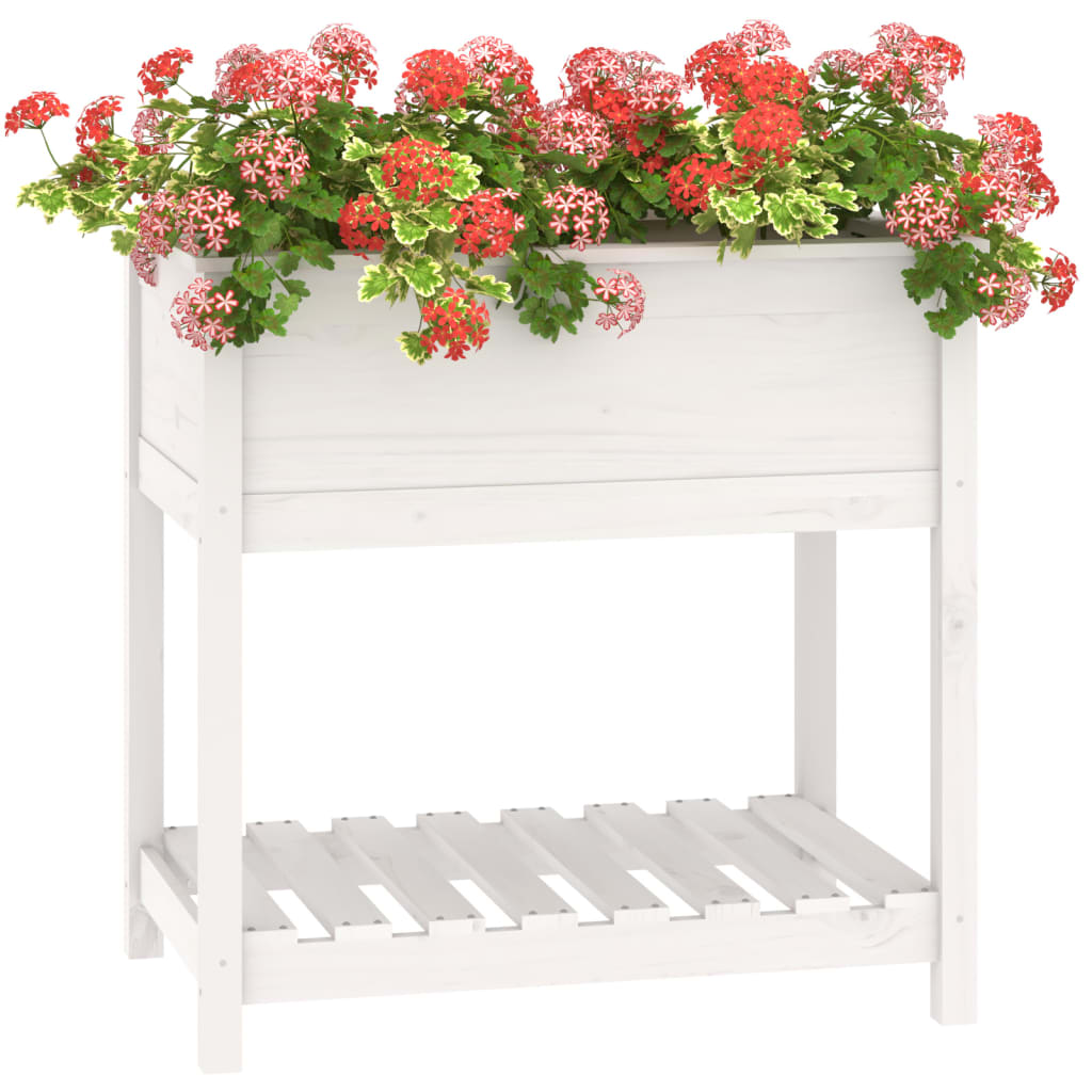 Jardinera Con Estante Madera Maciza De Pino Blanco 82,5x54x81cm_3