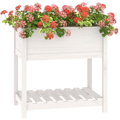 Jardinera Con Estante Madera Maciza De Pino Blanco 82,5x54x81cm_3
