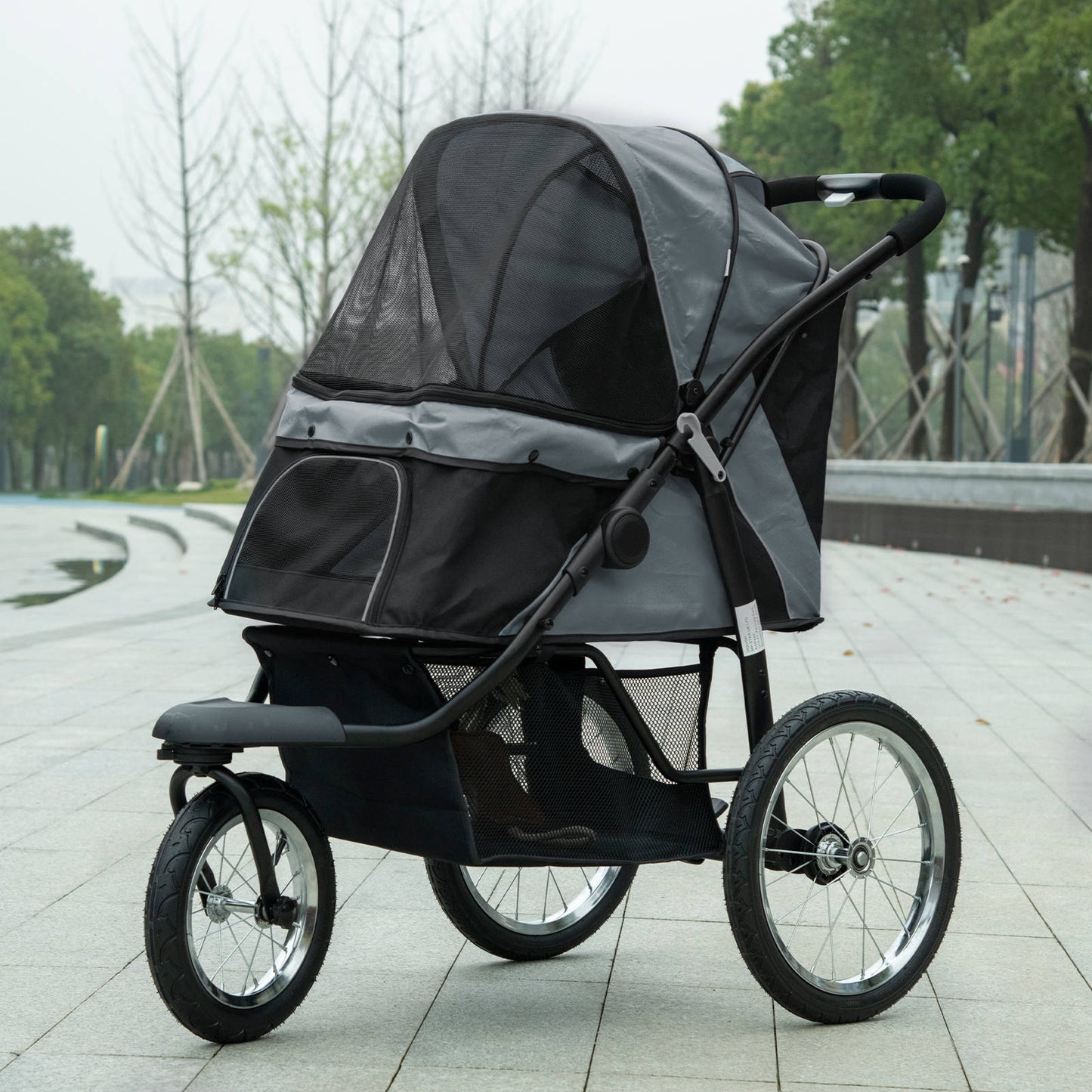 Pawhut Carrito Para Perros Plegable Con Cesta De Almacenaje 111x58x107 Cm Gris_1