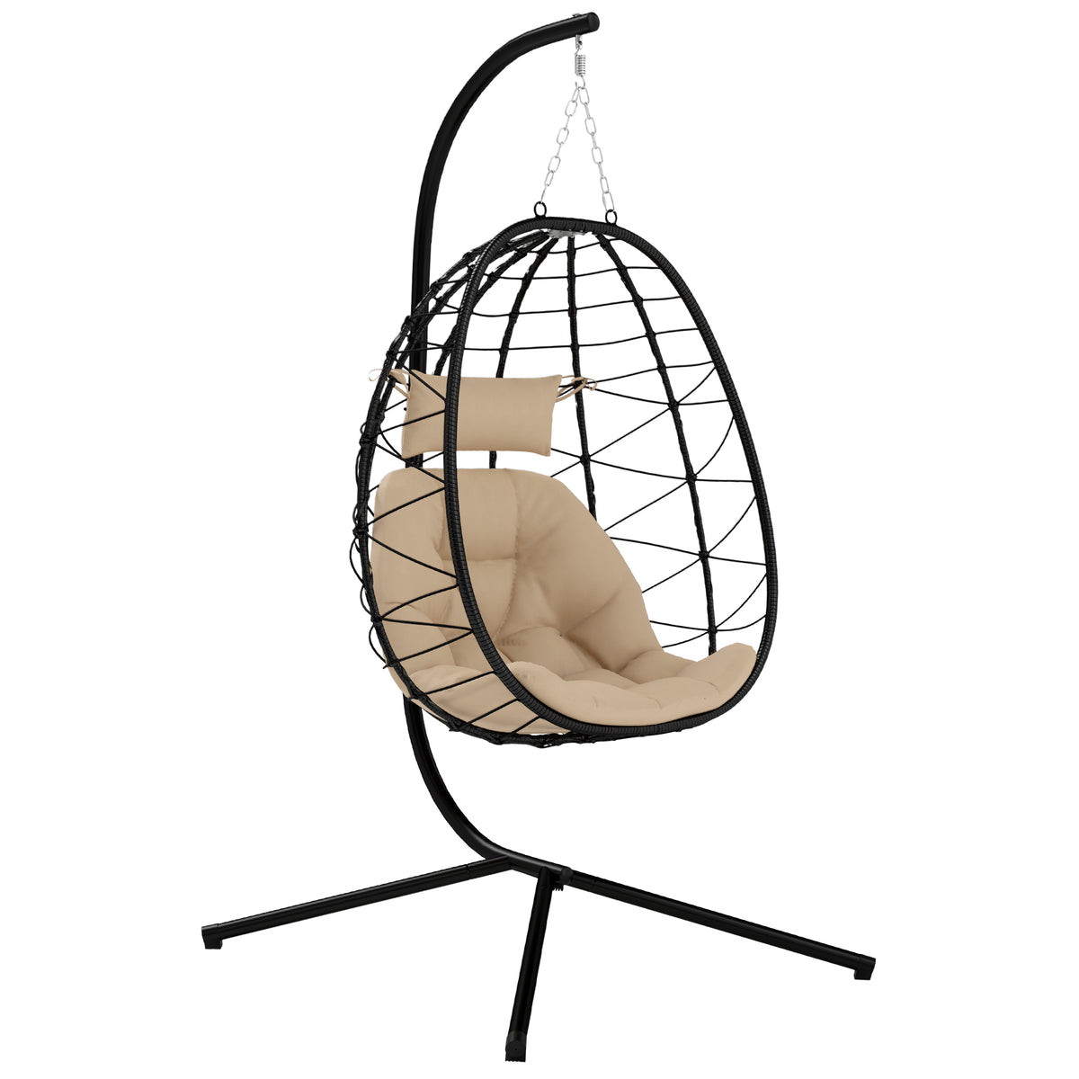 Outsunny Silla Colgante Huevo Con Soporte Con Cesta Plegable Cojín Caqui_0