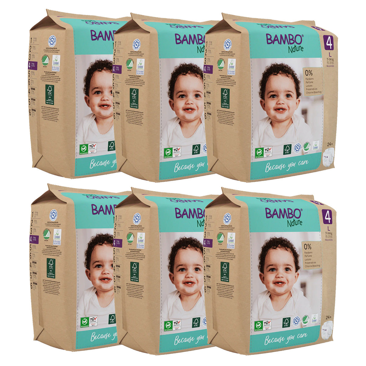 Pack 6 x Bambo Nature pañales T4 (7-14kg) 24 uds