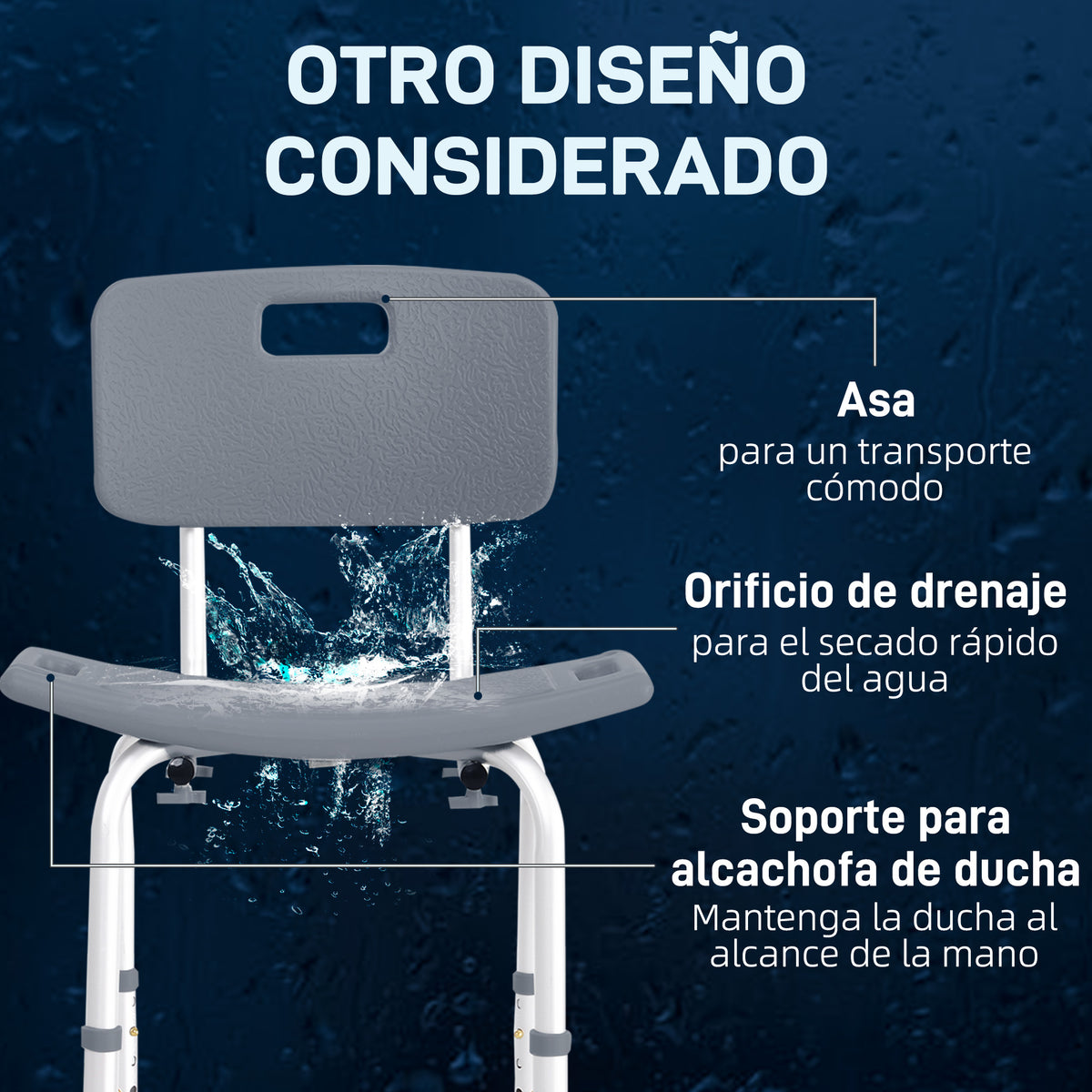 Homcom Silla Ducha Personas Mayores Con Respaldo Antideslizante Carga 136 kg_3