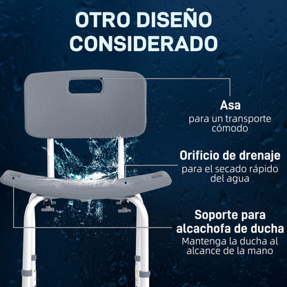 Homcom Silla Ducha Personas Mayores Con Respaldo Antideslizante Carga 136 kg_3