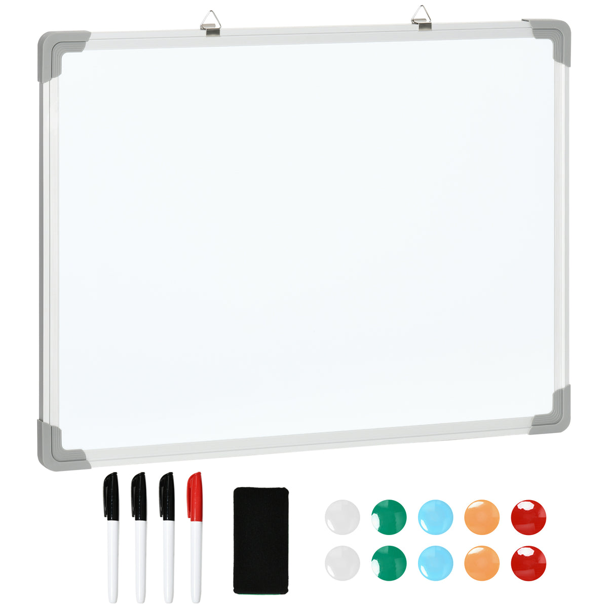 Homcom Pizarra Magnética Con Marco De Aleación Aluminio 60x45 Cm Borrado En Seco_0