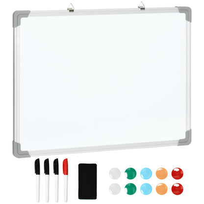 Homcom Pizarra Magnética Con Marco De Aleación Aluminio 60x45 Cm Borrado En Seco_0