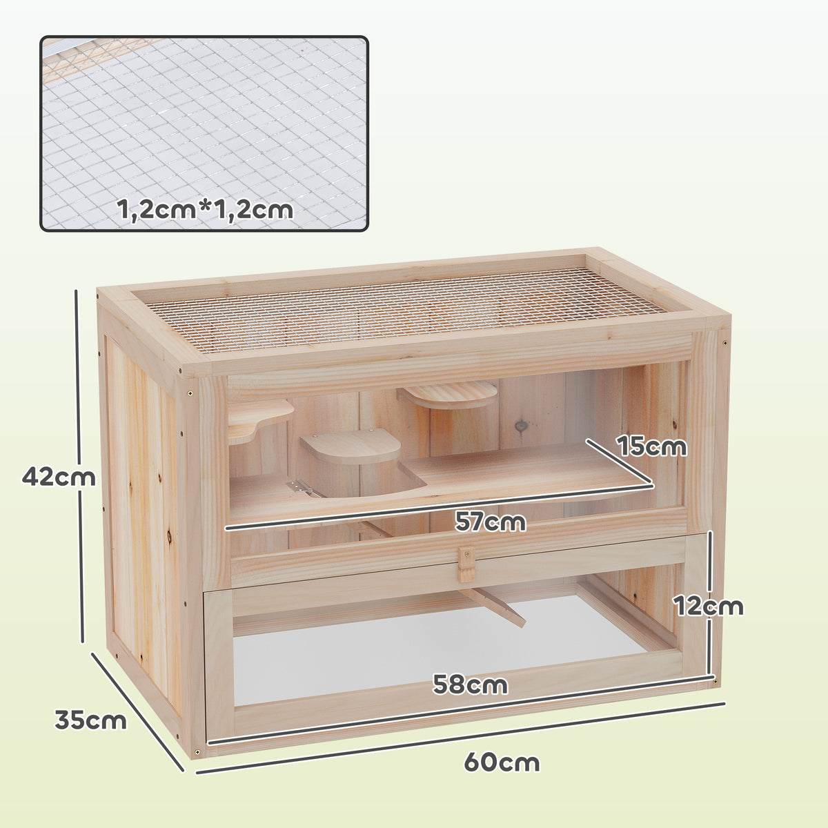 Jaula Madera Para Hámster Pawhut Natural 60x35x42 Cm_2