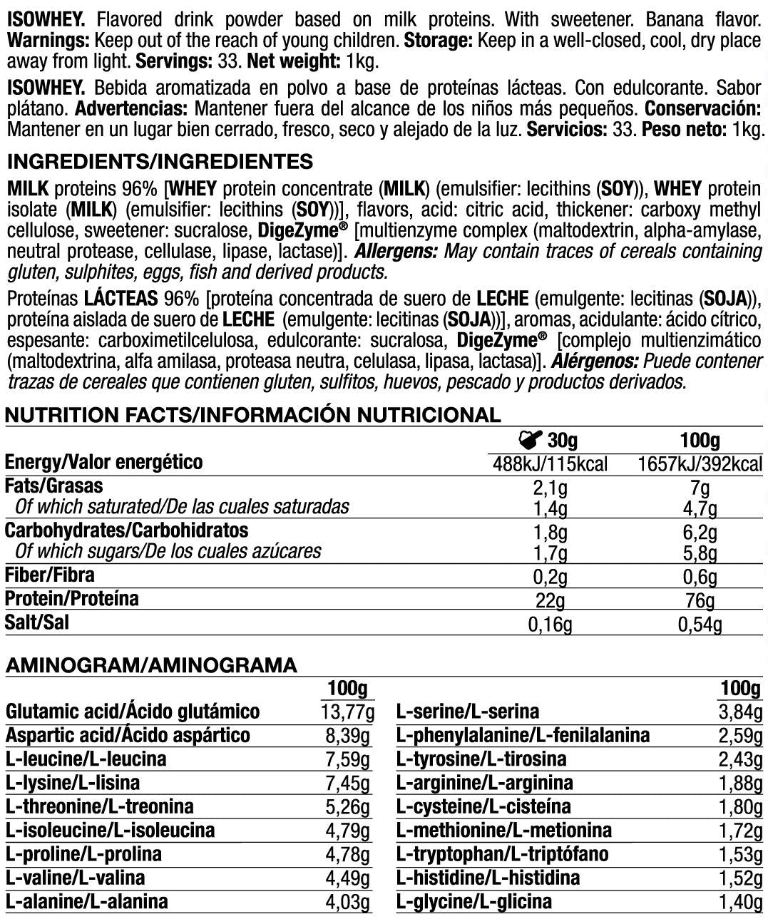Isowhey - 1kg - Platano - Proteína De Aislado De Suero Isolate - Quamtrax_5