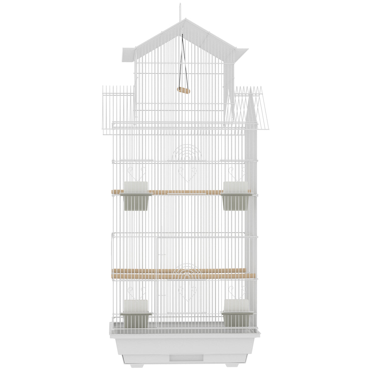 Pawhut Jaula Para Pájaros De Acero Con Comederos Perchas 50,5x41x104 Cm Blanco_3