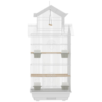 Pawhut Jaula Para Pájaros De Acero Con Comederos Perchas 50,5x41x104 Cm Blanco_3