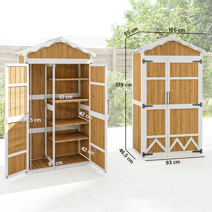 Outsunny Caseta De Jardín De Madera 105x55x179 Cm Con 4 Estantes Extraíbles_2