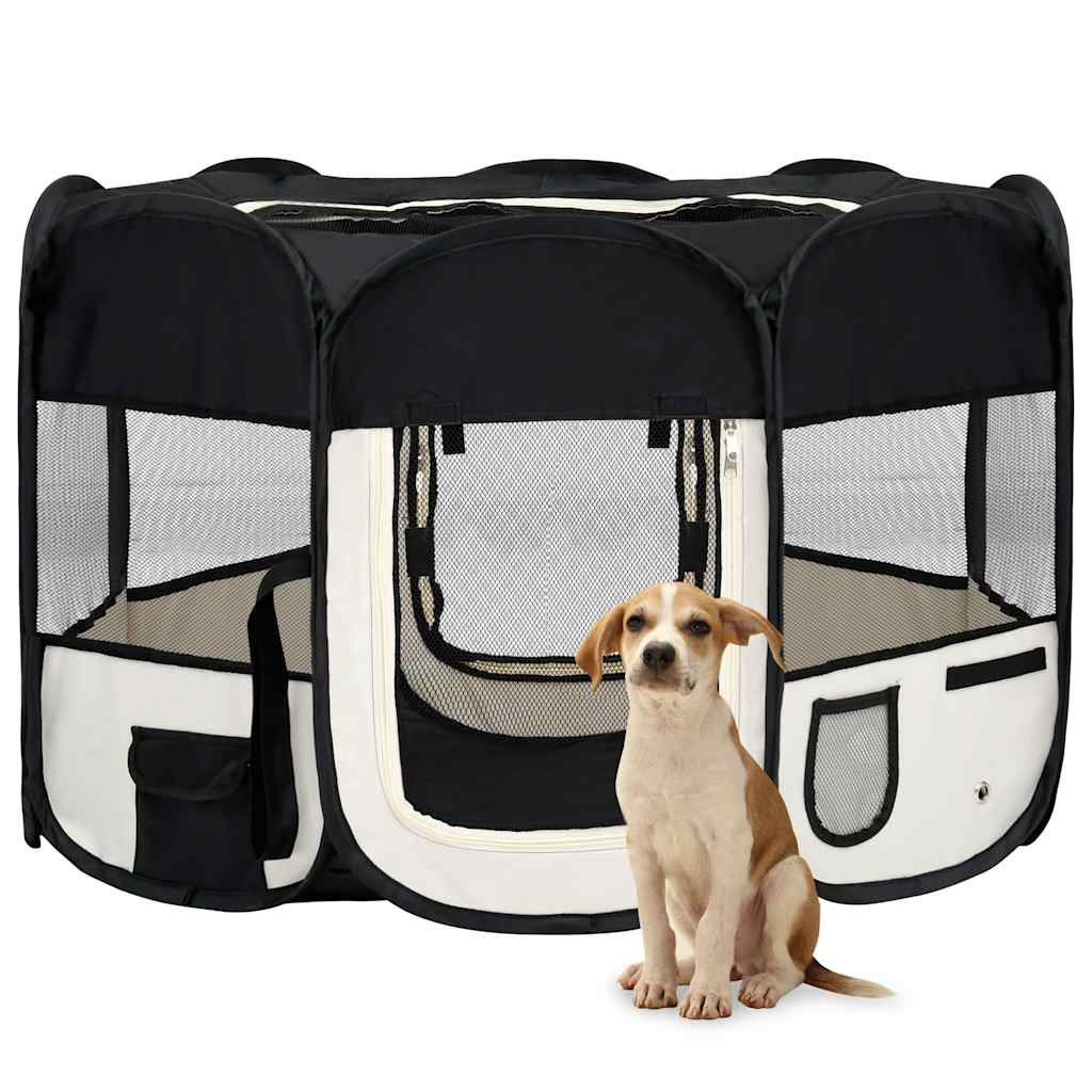 Parque De Perros Plegable Y Bolsa Transporte Negro 110x110x58cm_1
