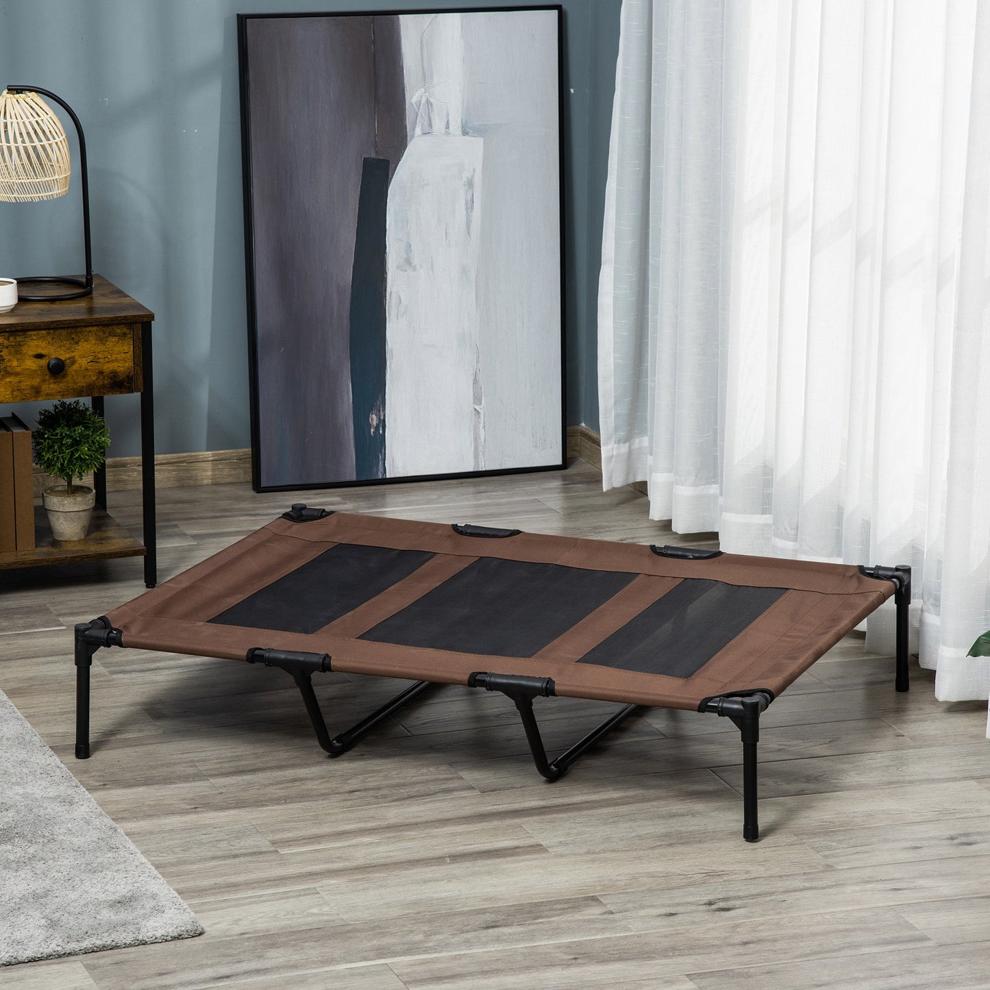Pawhut Cama Elevada Perros Transpirable Interiores Exteriores 122x92x23 Cm Café_1