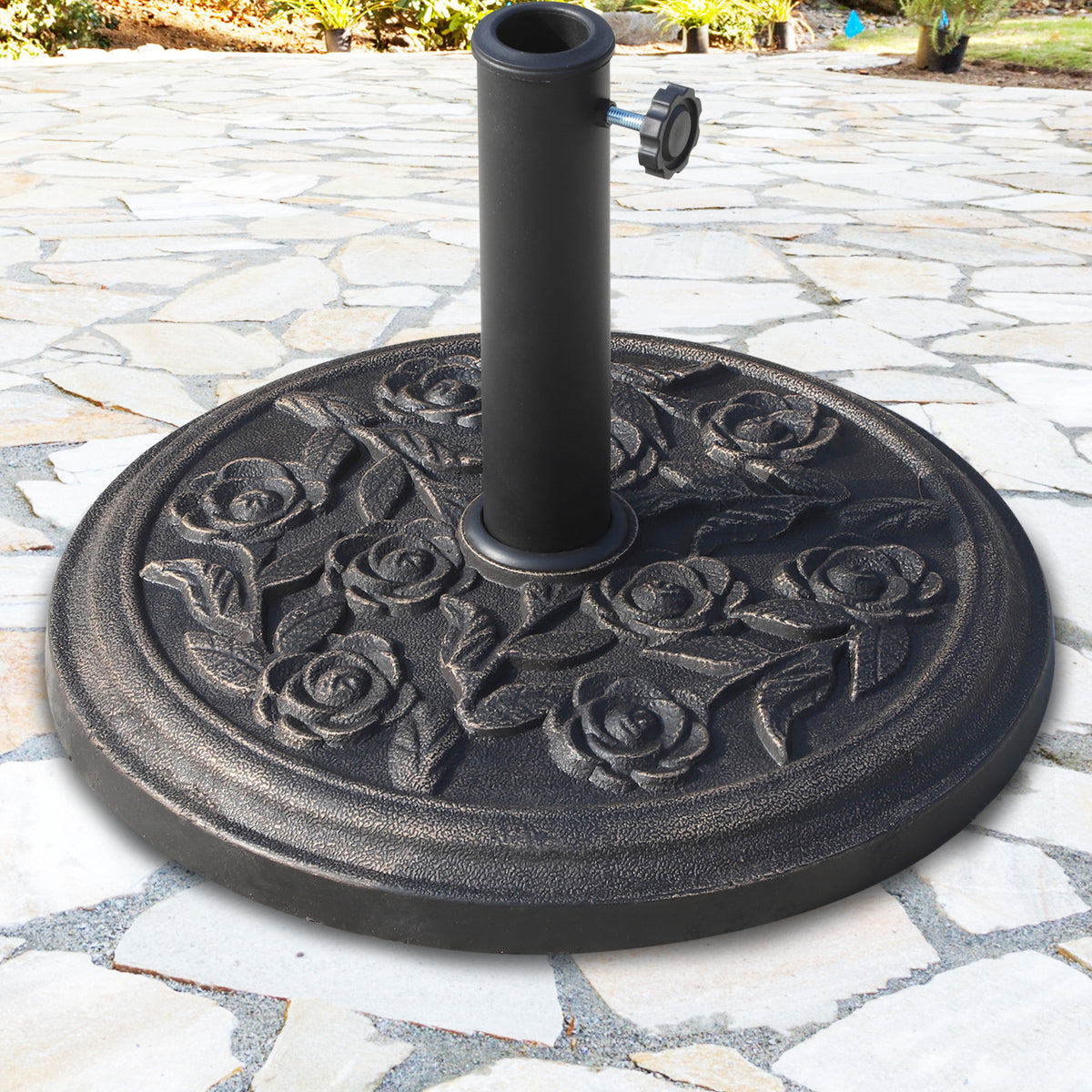 Base De Sombrilla Jardín Peso Neto 9 Kg Outsunny Ø45,5x31 Cm Bronce_1