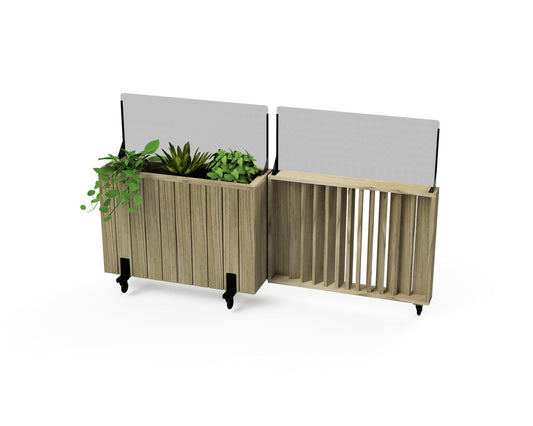Kit Jardinera Alta De Madera Con Ruedas, Barandilla Abatible Y Cortavientos 40 Cm 100 X 34 X 80 Cm Hortalia_0