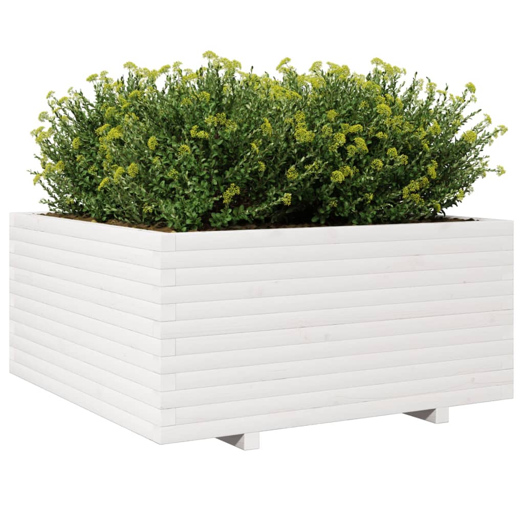 Jardinera Madera Maciza De Pino Blanco 100x100x49,5 Cm_3