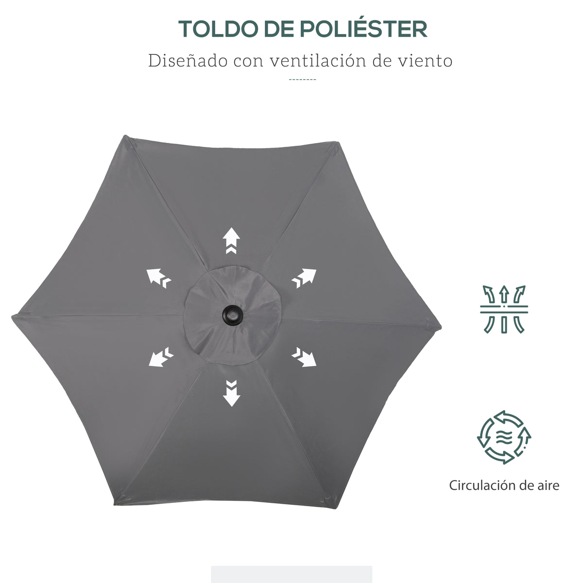 Outsunny Sombrilla De Terraza Exterior Ø2x2 M Con Techo Ventilado Gris Oscuro_5