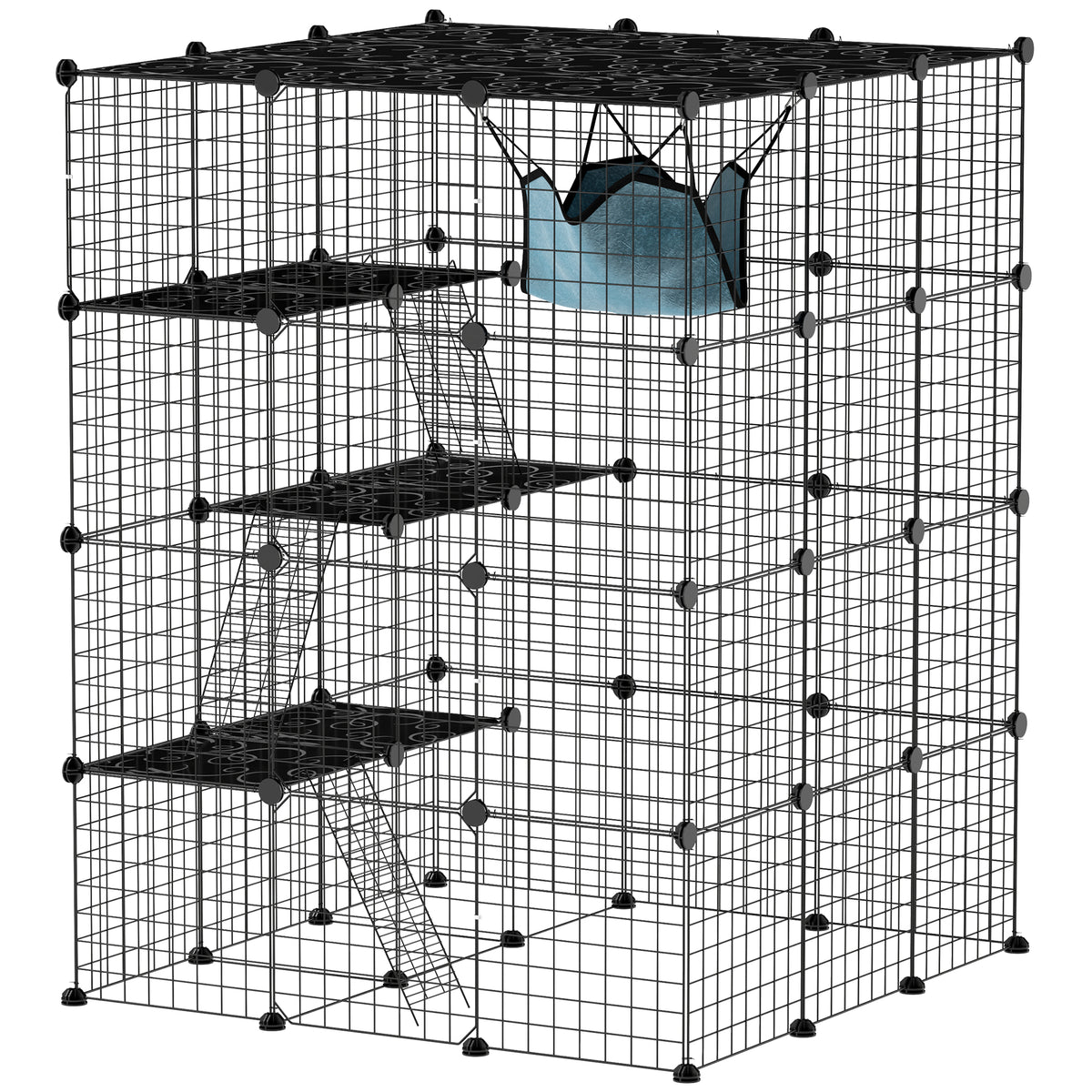 Pawhut Jaula Grande Para Gatos Interior De 4 Niveles 105x105x140 Cm, Negro_1