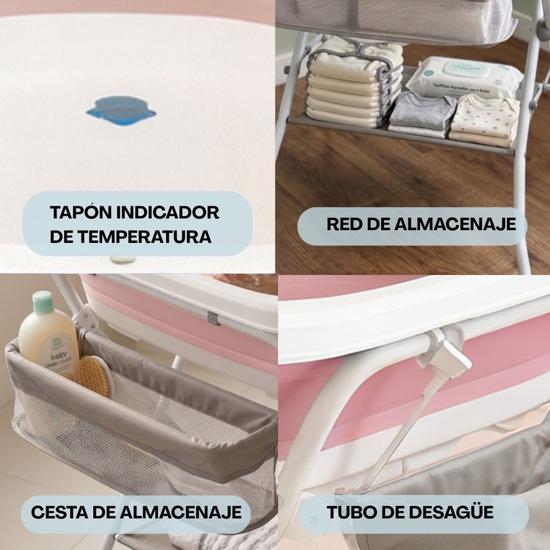 Bañera Plegable Para Bebé Con Soporte De Patas Antideslizantes Rosa Bathby_3
