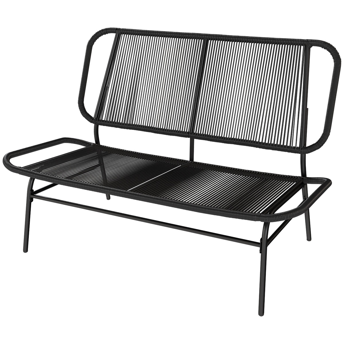 Outsunny Banco Exterior De Ratán De 2 Plazas Con Respaldo Tejido Negro_4