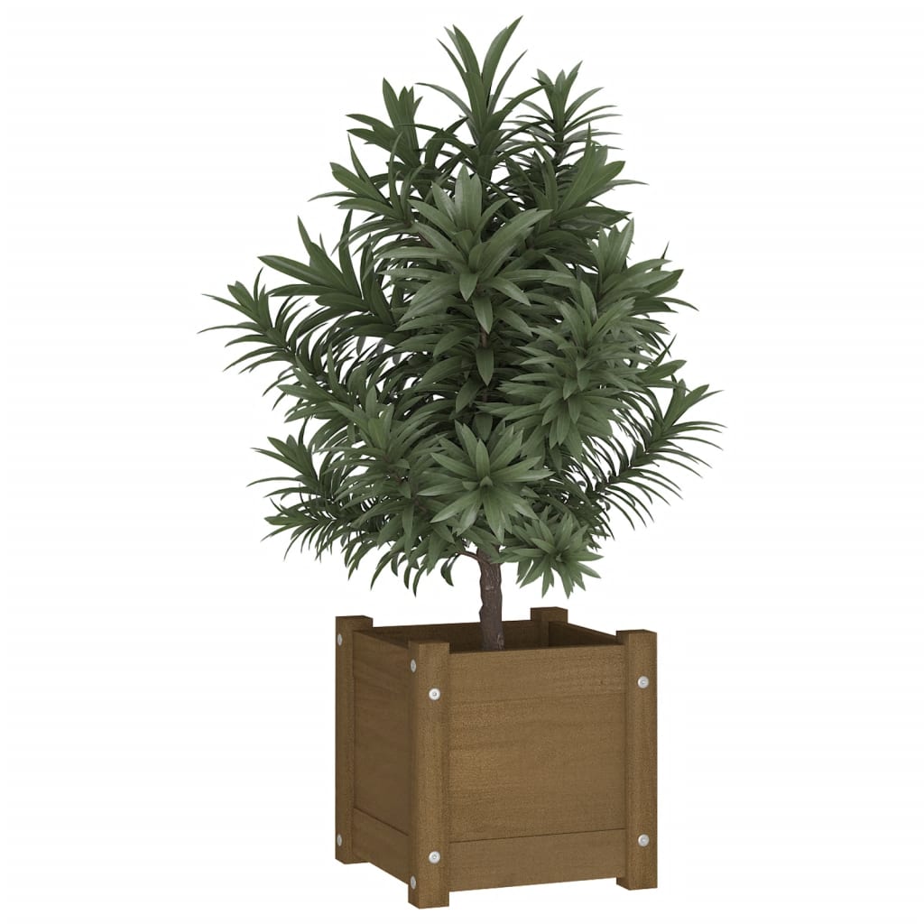 Jardinera De Madera Maciza De Pino Marrón 31x31x31 Cm_2