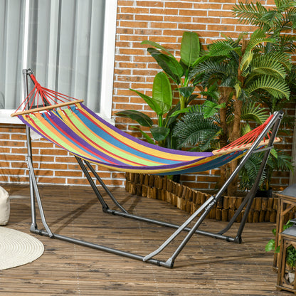 Hamaca Outsunny Acero, Algodón Multicolor 270x100x94 Cm_1