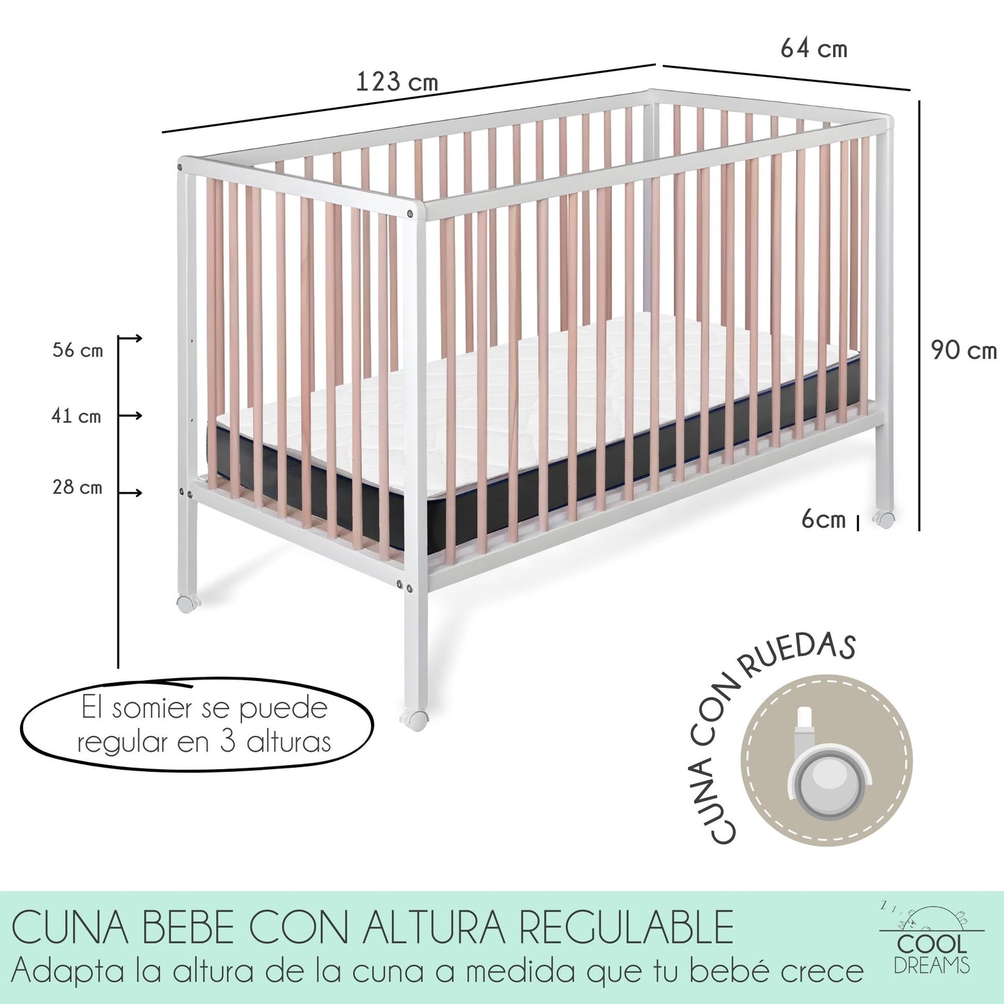 Cuna Colecho Bebé Laponia Color Natural 120x60 Cm De Madera De Haya Con Colchón Morfeo Y Funda Impermeable_3