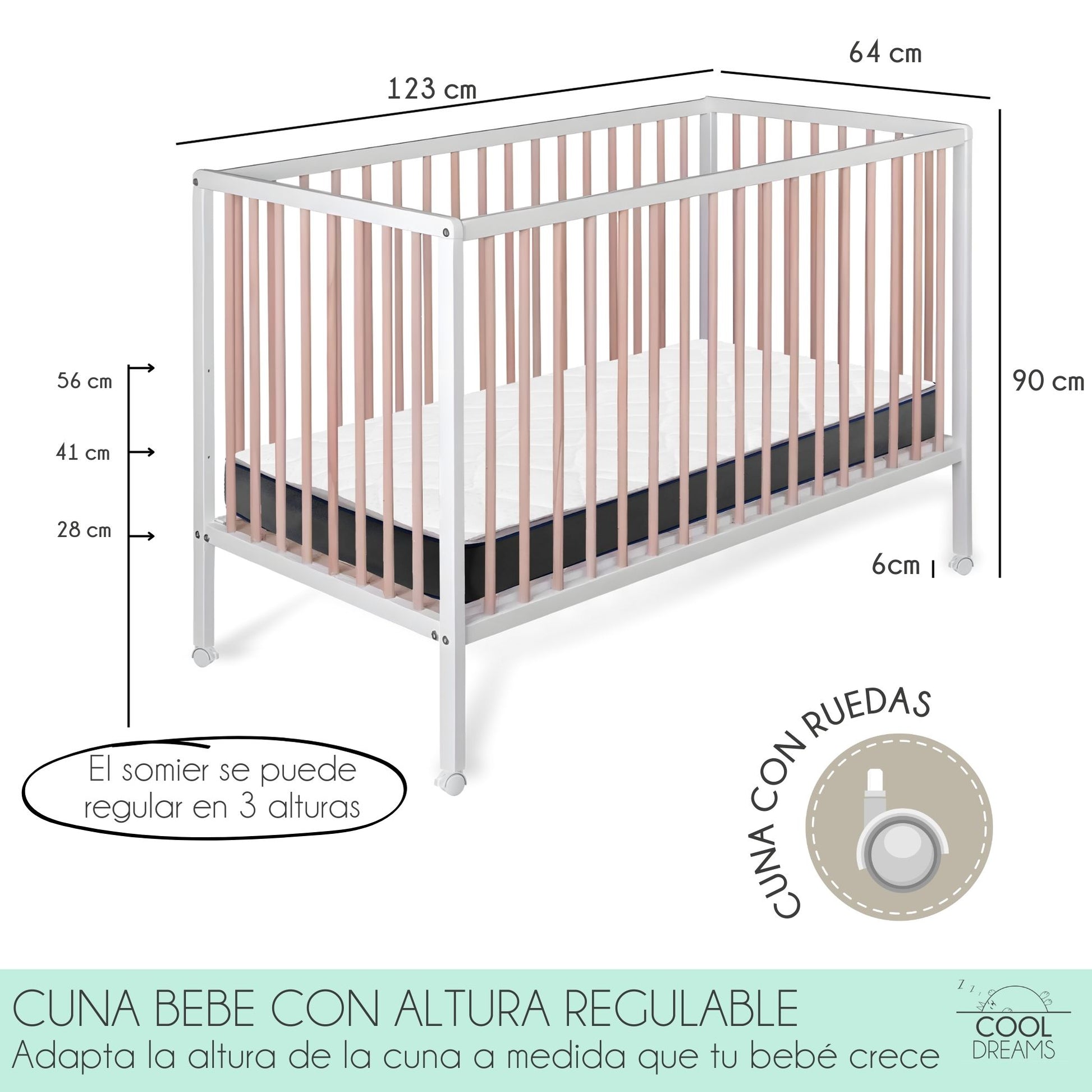 Cuna Colecho Bebé Laponia Color Natural 120x60 Cm De Madera De Haya Con Colchón Morfeo Y Funda Impermeable_3