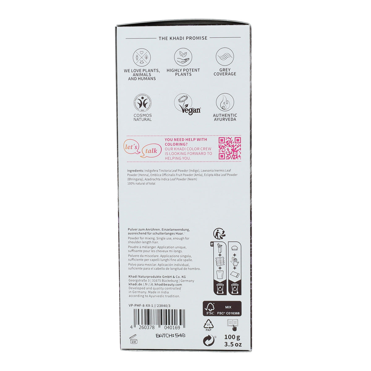 Tinte natural castaño oscuro Khadi 100 g