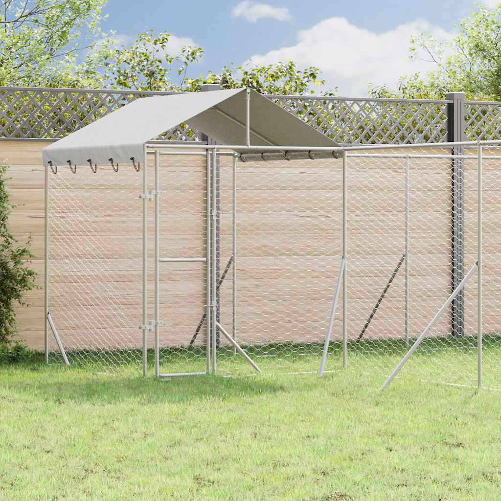 Perrera De Exterior Con Techo Acero Galvanizado Plata 6x6x2,5 M_1