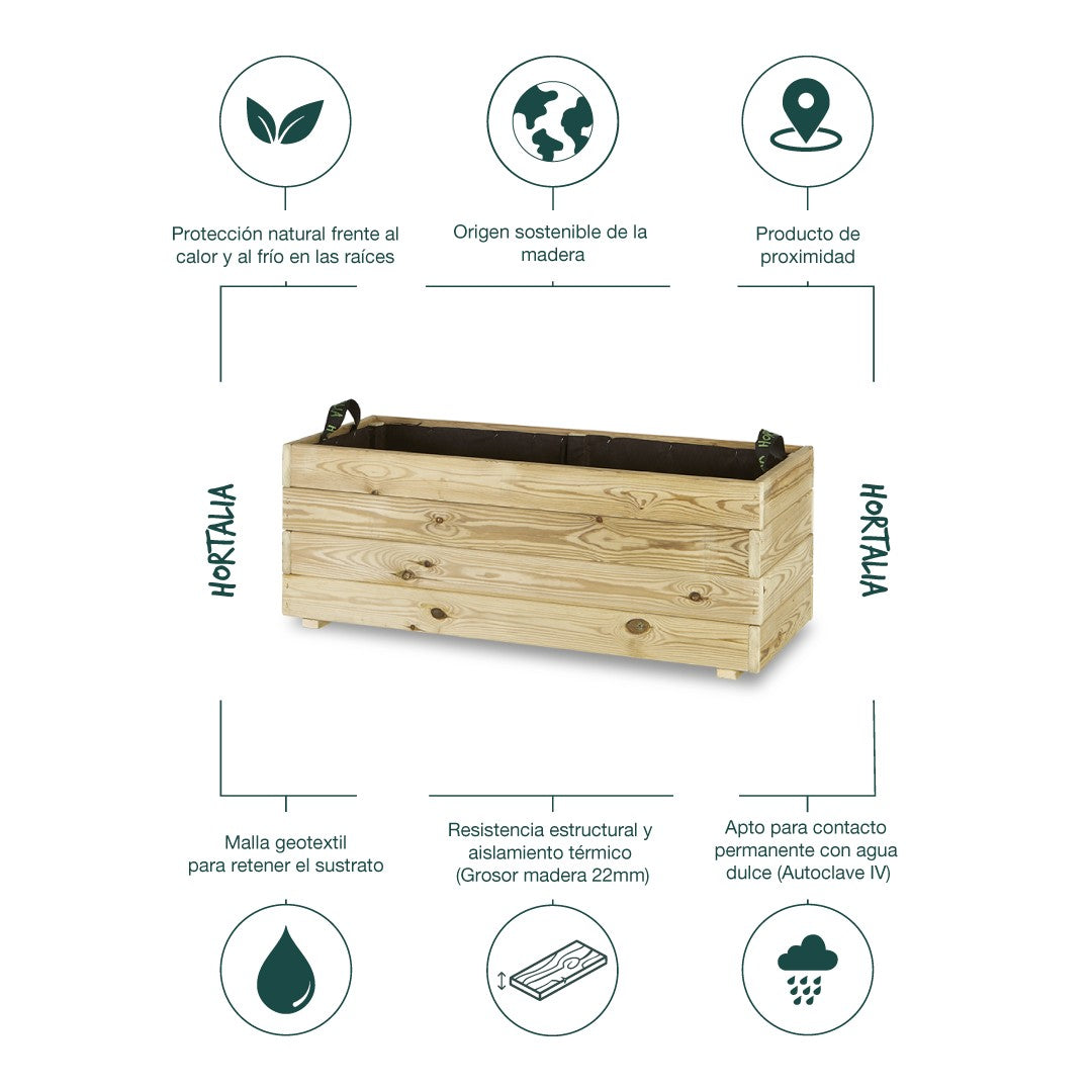 Jardinera Rectangular De Madera Tratada Para Exterior Ghio Hortalia 100x40x40 Cm_3