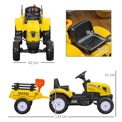 Homcom Tractor A Pedales Para Niños De 3 Años Con Remolque 133x42x51 Cm Amarillo_2