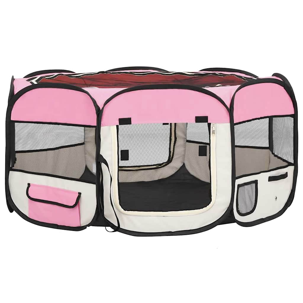 Parque De Perros Plegable Y Bolsa Transporte Rosa 145x145x61cm_0