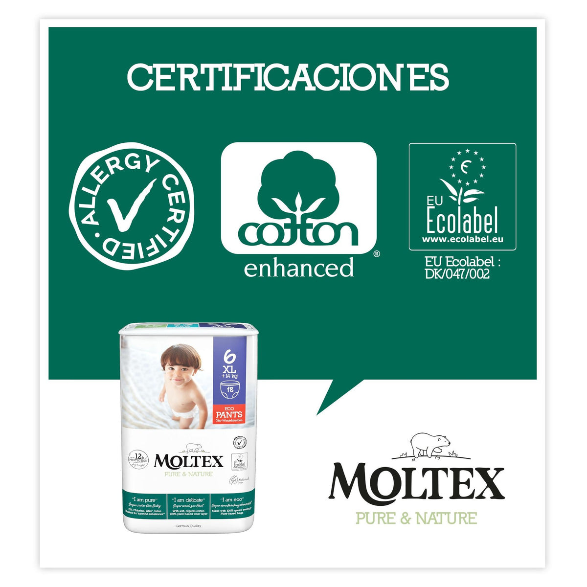 PROMO ESPECIAL Pants Moltex Pure & Nature T6 (+14 kg), 36 Uds